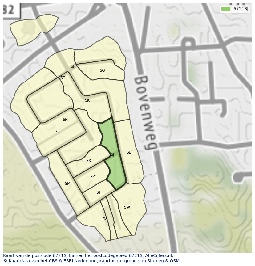 Afbeelding van het postcodegebied 6721 SJ op de kaart.