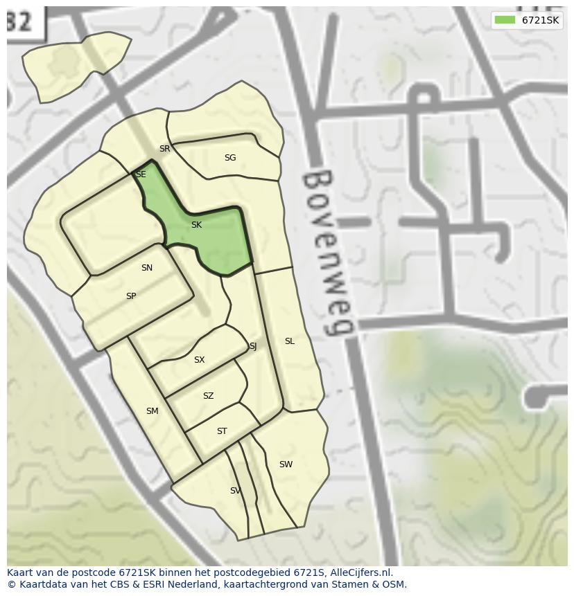 Afbeelding van het postcodegebied 6721 SK op de kaart.