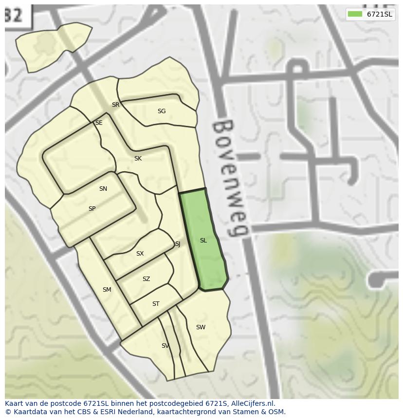 Afbeelding van het postcodegebied 6721 SL op de kaart.