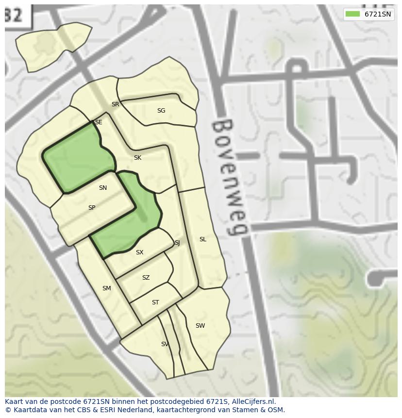 Afbeelding van het postcodegebied 6721 SN op de kaart.