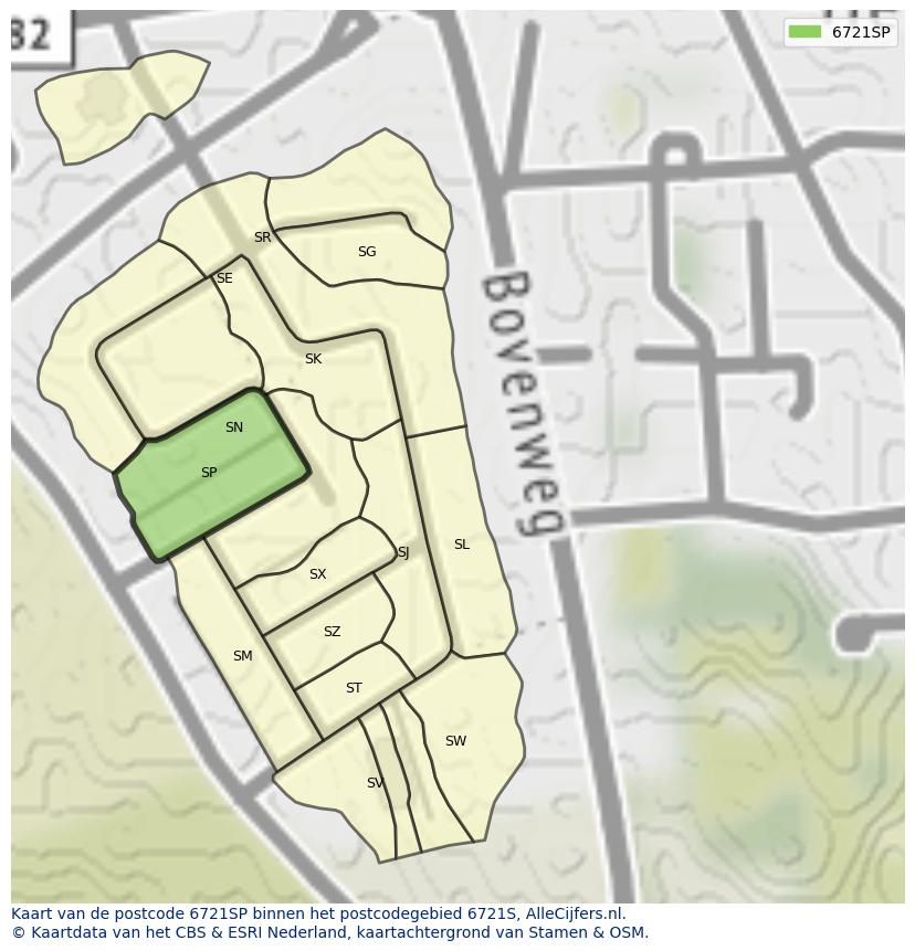Afbeelding van het postcodegebied 6721 SP op de kaart.