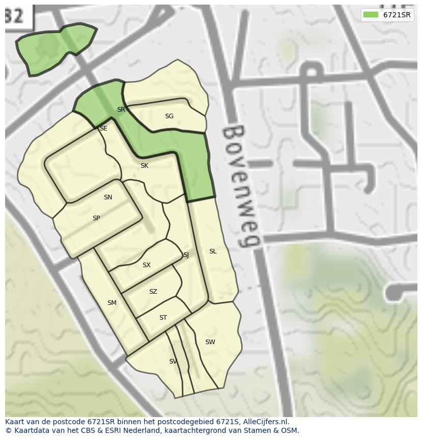 Afbeelding van het postcodegebied 6721 SR op de kaart.