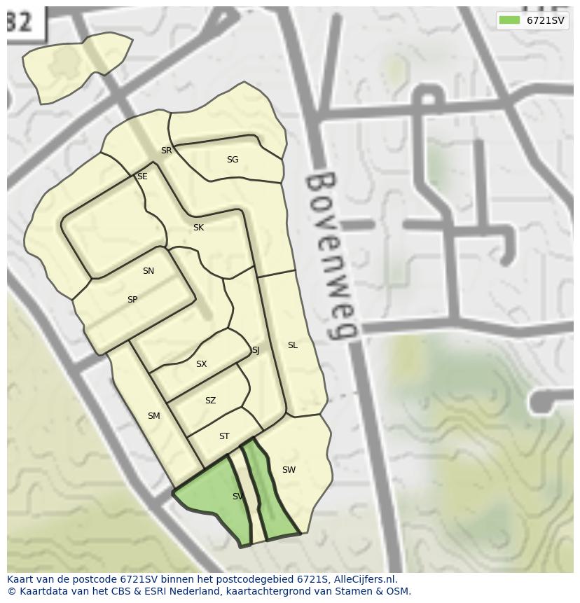 Afbeelding van het postcodegebied 6721 SV op de kaart.