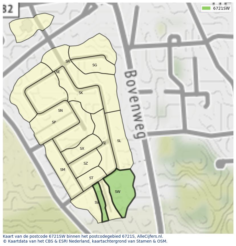 Afbeelding van het postcodegebied 6721 SW op de kaart.