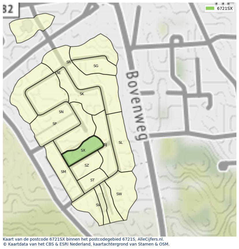 Afbeelding van het postcodegebied 6721 SX op de kaart.