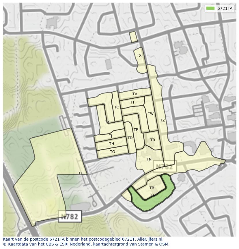 Afbeelding van het postcodegebied 6721 TA op de kaart.