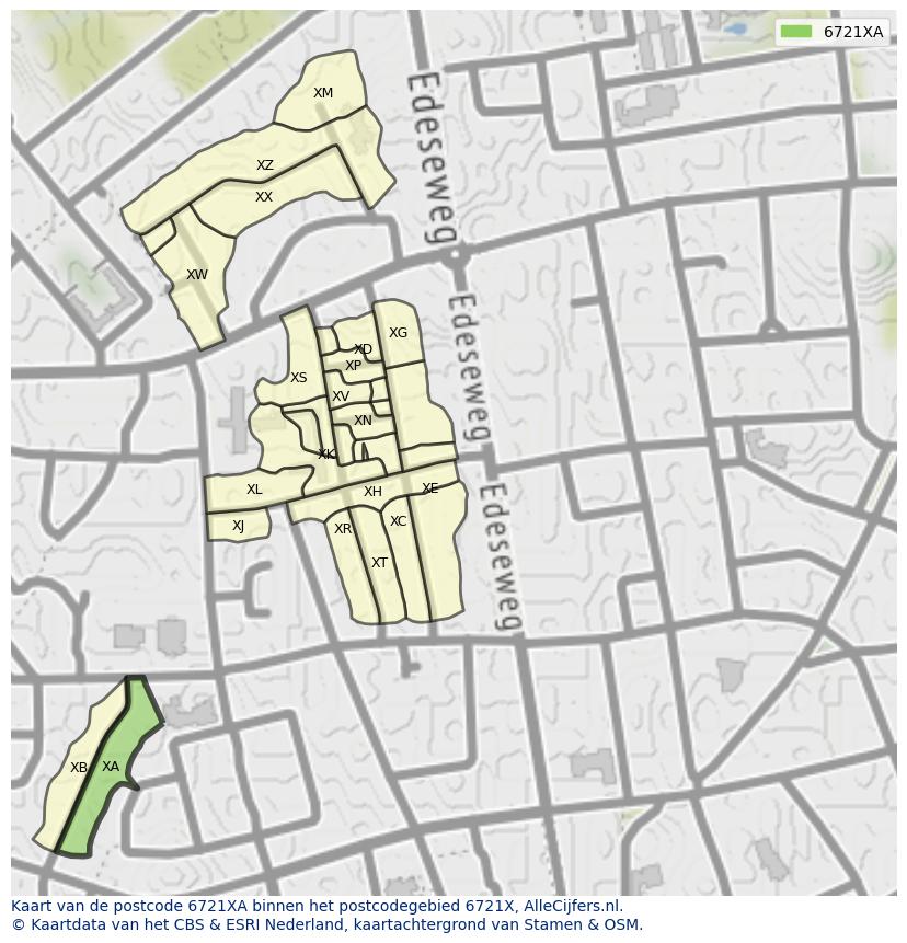 Afbeelding van het postcodegebied 6721 XA op de kaart.