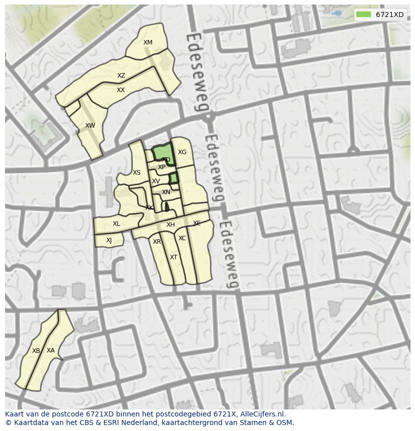 Afbeelding van het postcodegebied 6721 XD op de kaart.