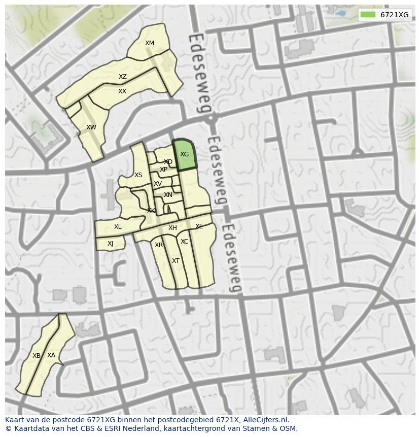 Afbeelding van het postcodegebied 6721 XG op de kaart.