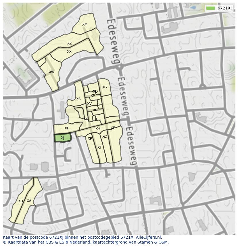 Afbeelding van het postcodegebied 6721 XJ op de kaart.