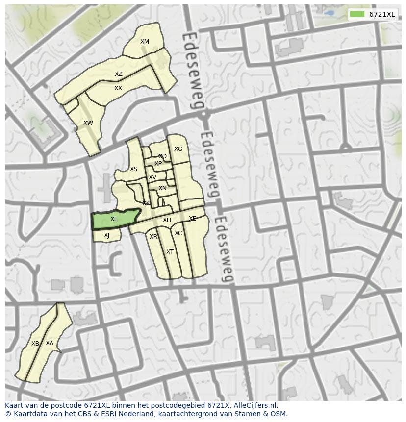 Afbeelding van het postcodegebied 6721 XL op de kaart.