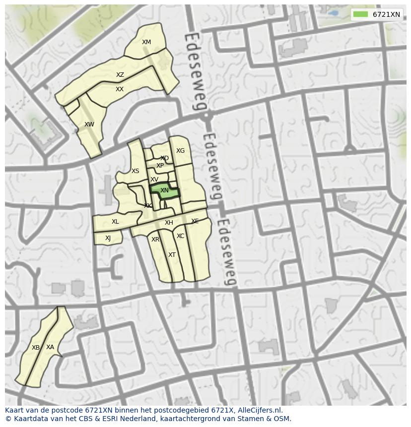 Afbeelding van het postcodegebied 6721 XN op de kaart.