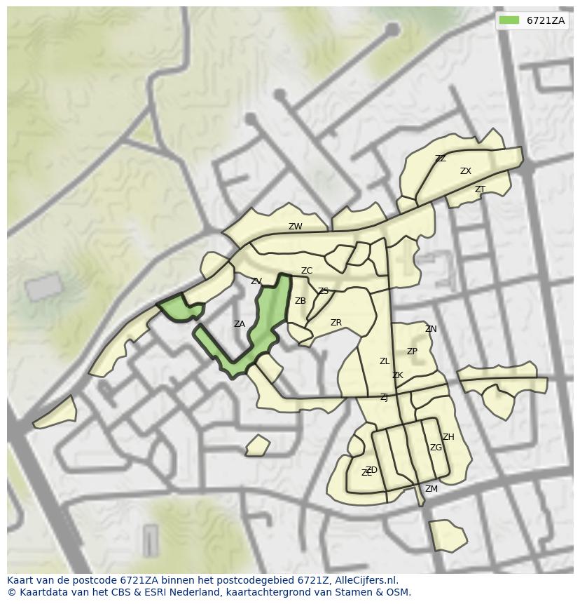 Afbeelding van het postcodegebied 6721 ZA op de kaart.