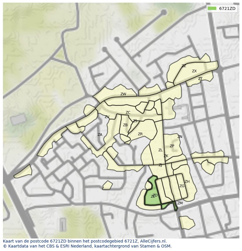 Afbeelding van het postcodegebied 6721 ZD op de kaart.