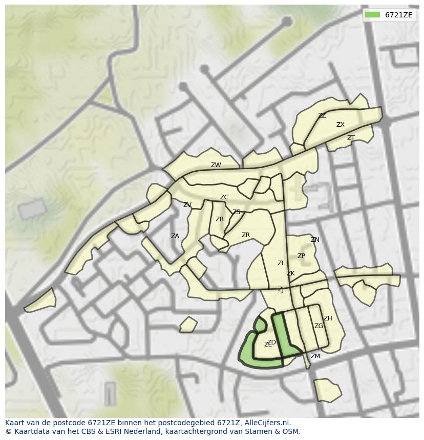Afbeelding van het postcodegebied 6721 ZE op de kaart.