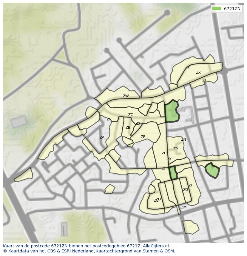 Afbeelding van het postcodegebied 6721 ZN op de kaart.