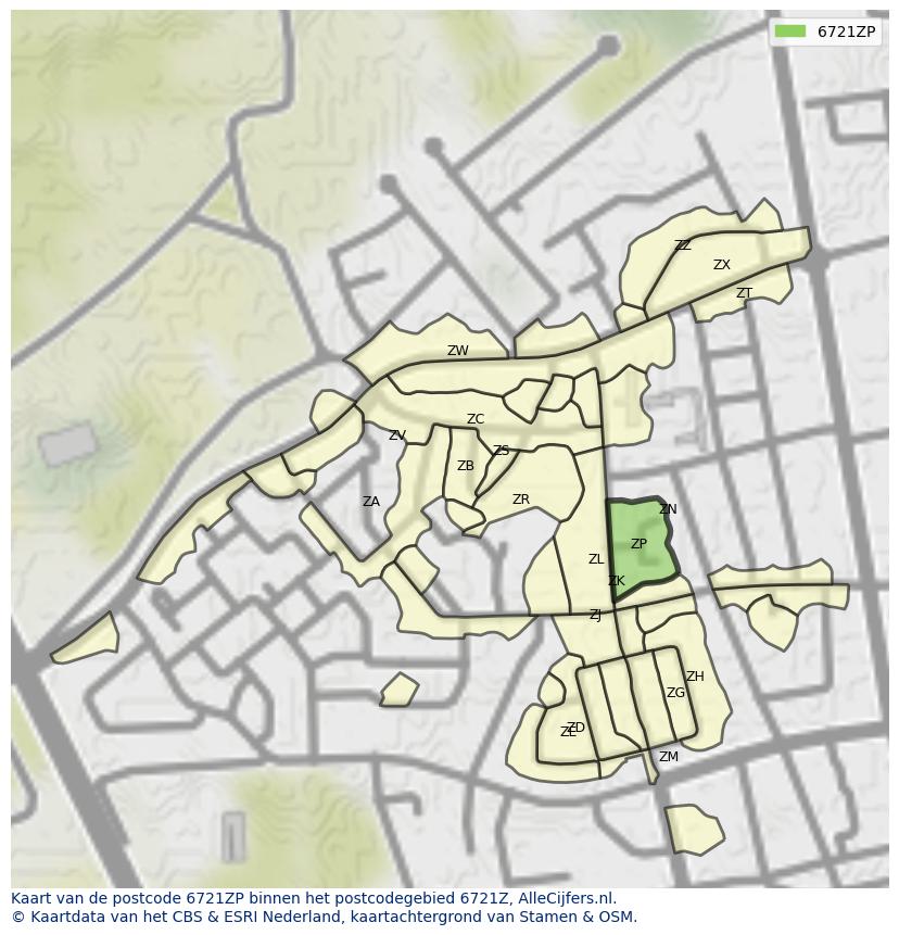 Afbeelding van het postcodegebied 6721 ZP op de kaart.