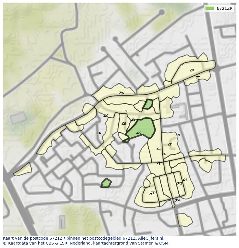 Afbeelding van het postcodegebied 6721 ZR op de kaart.