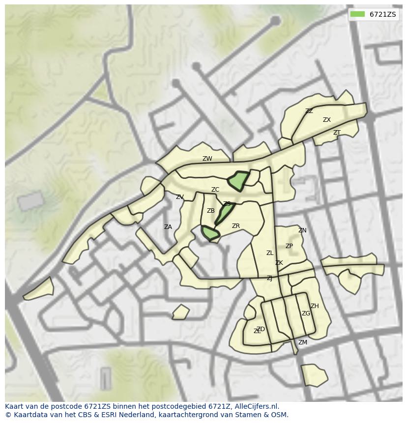 Afbeelding van het postcodegebied 6721 ZS op de kaart.