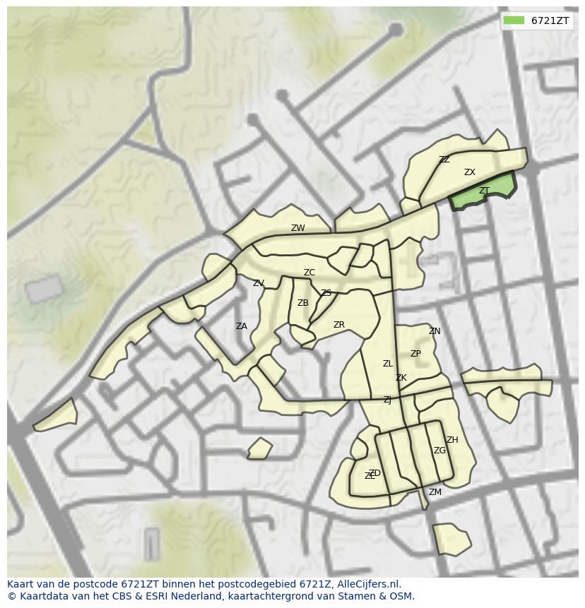 Afbeelding van het postcodegebied 6721 ZT op de kaart.