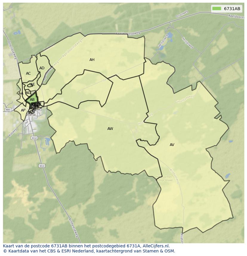 Afbeelding van het postcodegebied 6731 AB op de kaart.