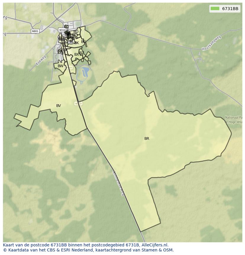 Afbeelding van het postcodegebied 6731 BB op de kaart.