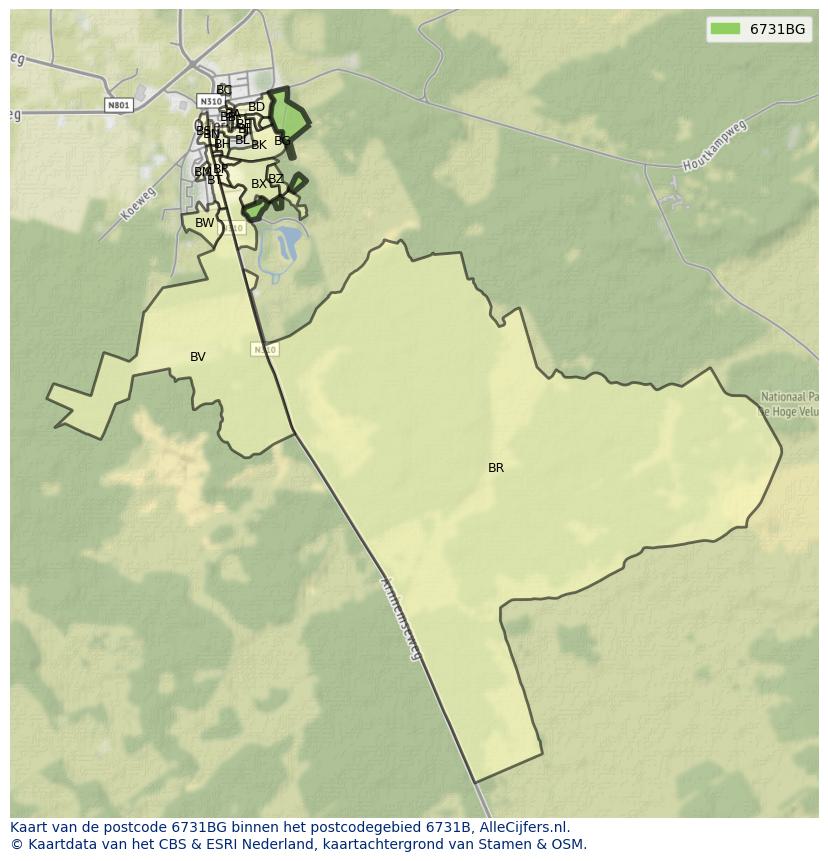 Afbeelding van het postcodegebied 6731 BG op de kaart.
