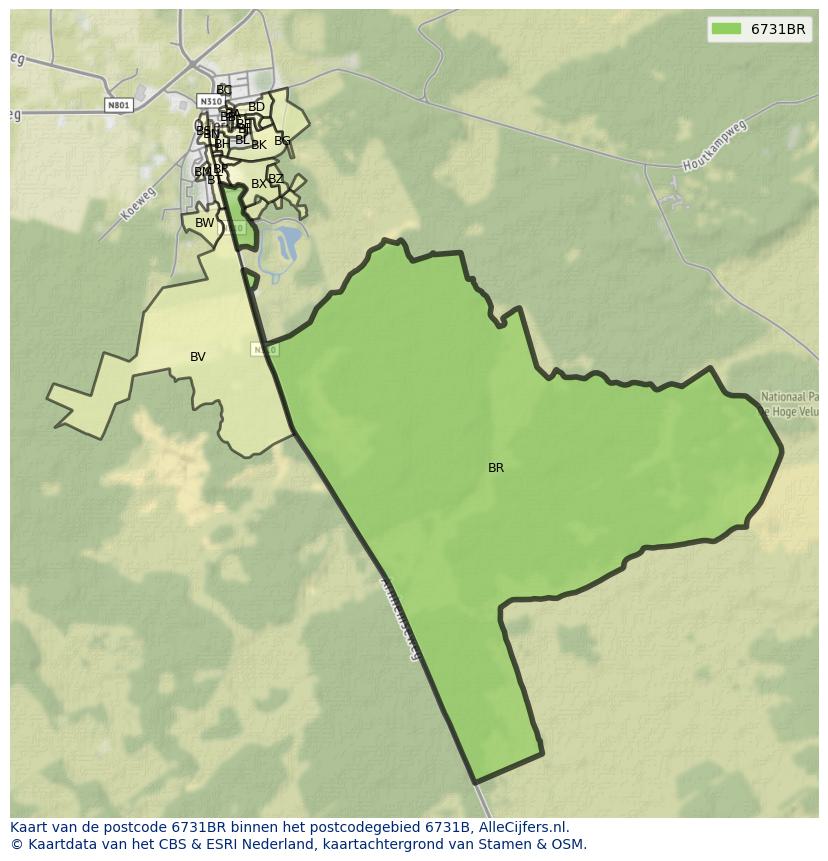 Afbeelding van het postcodegebied 6731 BR op de kaart.