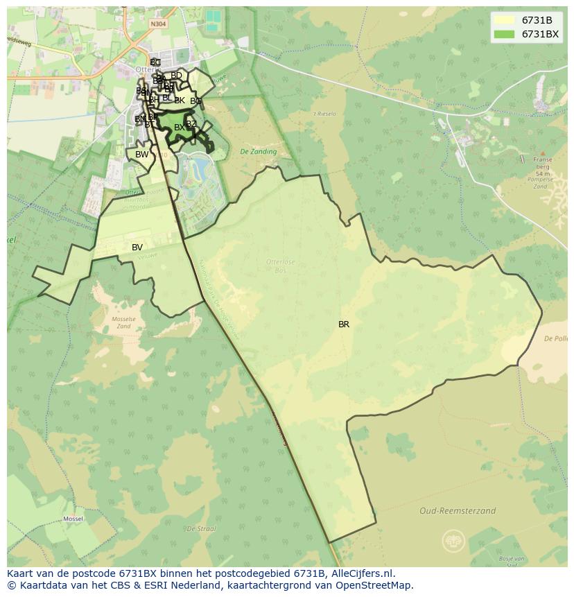 Afbeelding van het postcodegebied 6731 BX op de kaart.