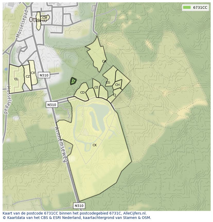 Afbeelding van het postcodegebied 6731 CC op de kaart.