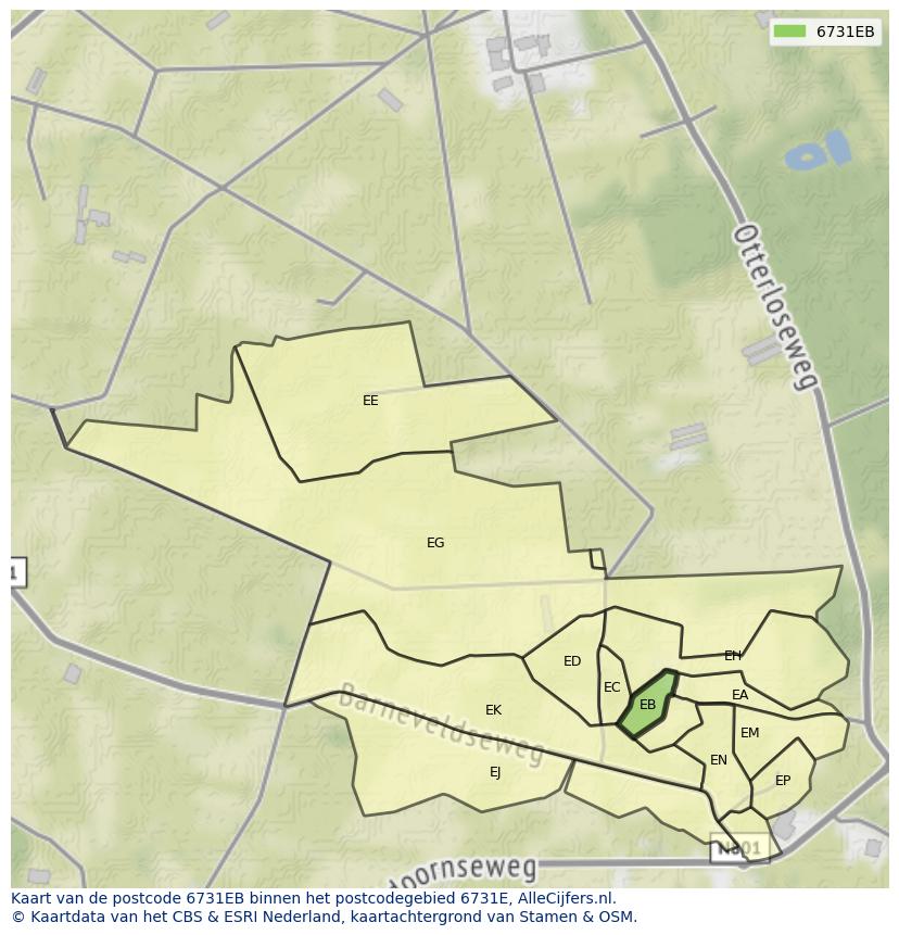 Afbeelding van het postcodegebied 6731 EB op de kaart.