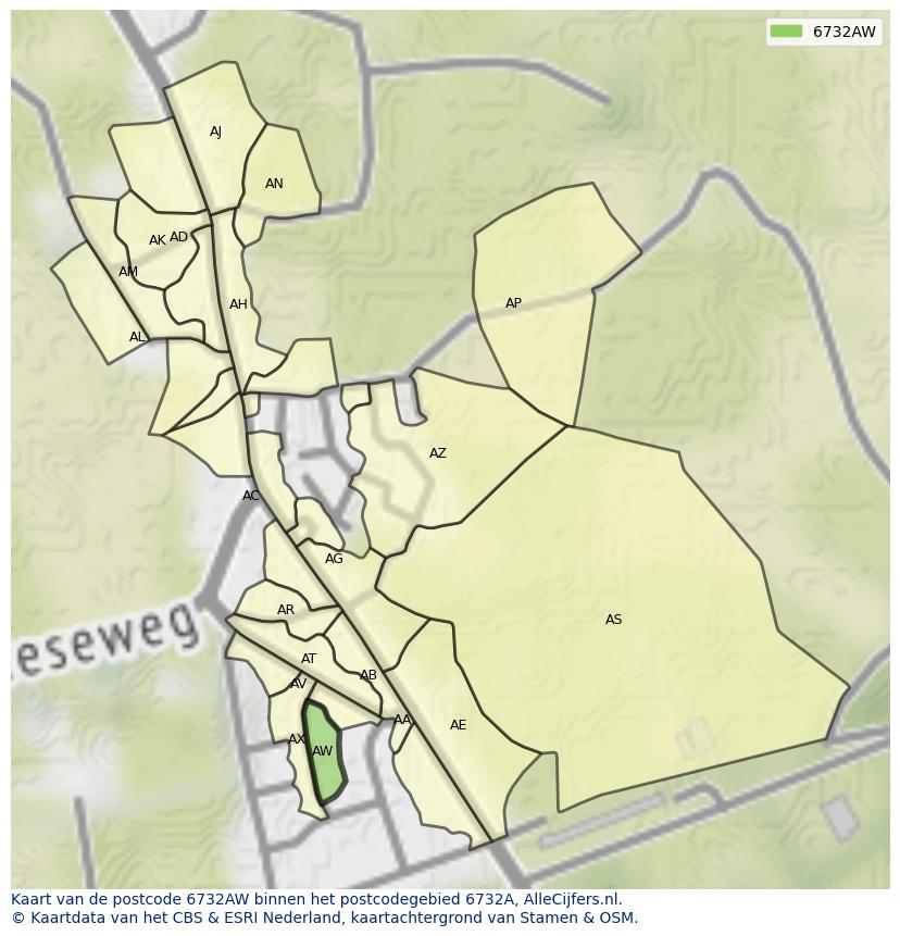 Afbeelding van het postcodegebied 6732 AW op de kaart.