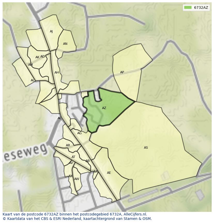 Afbeelding van het postcodegebied 6732 AZ op de kaart.