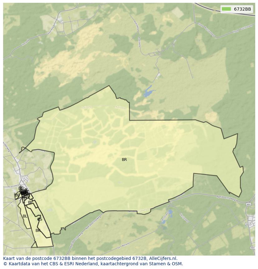 Afbeelding van het postcodegebied 6732 BB op de kaart.