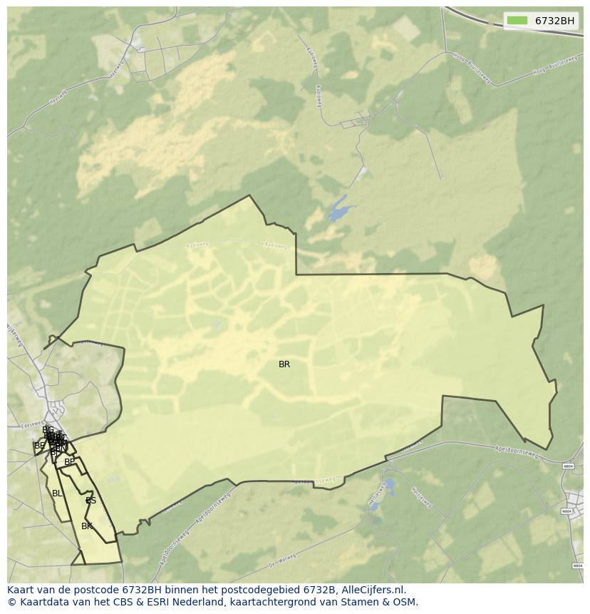 Afbeelding van het postcodegebied 6732 BH op de kaart.