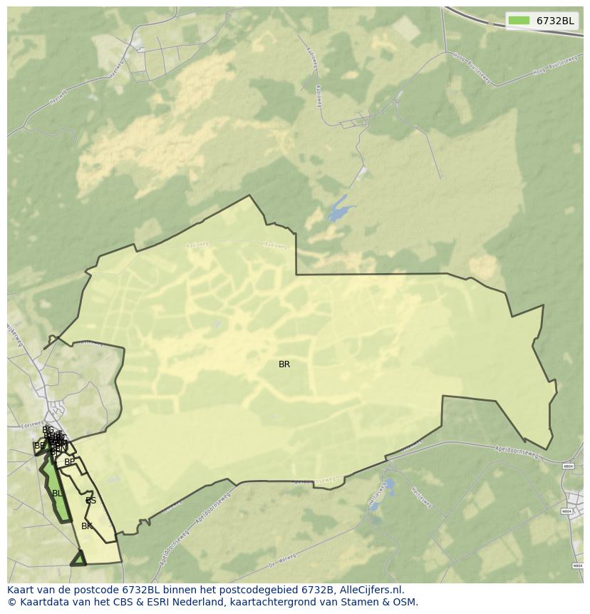 Afbeelding van het postcodegebied 6732 BL op de kaart.