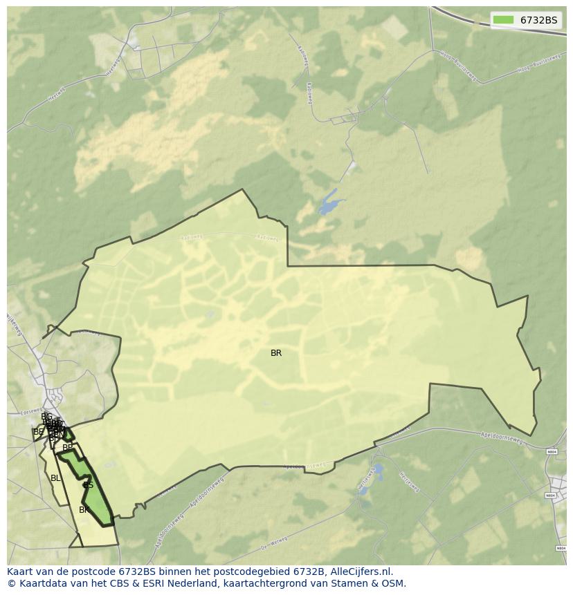 Afbeelding van het postcodegebied 6732 BS op de kaart.