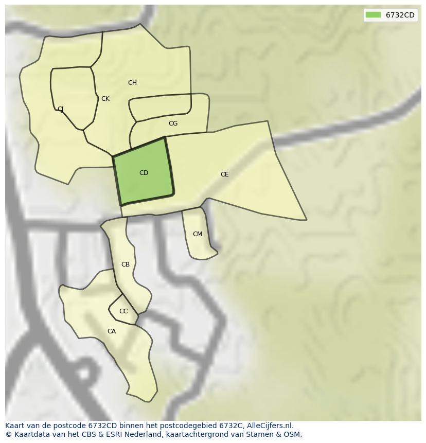 Afbeelding van het postcodegebied 6732 CD op de kaart.