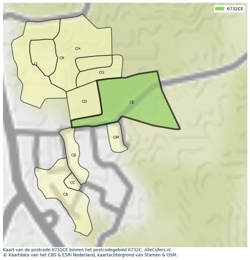 Afbeelding van het postcodegebied 6732 CE op de kaart.
