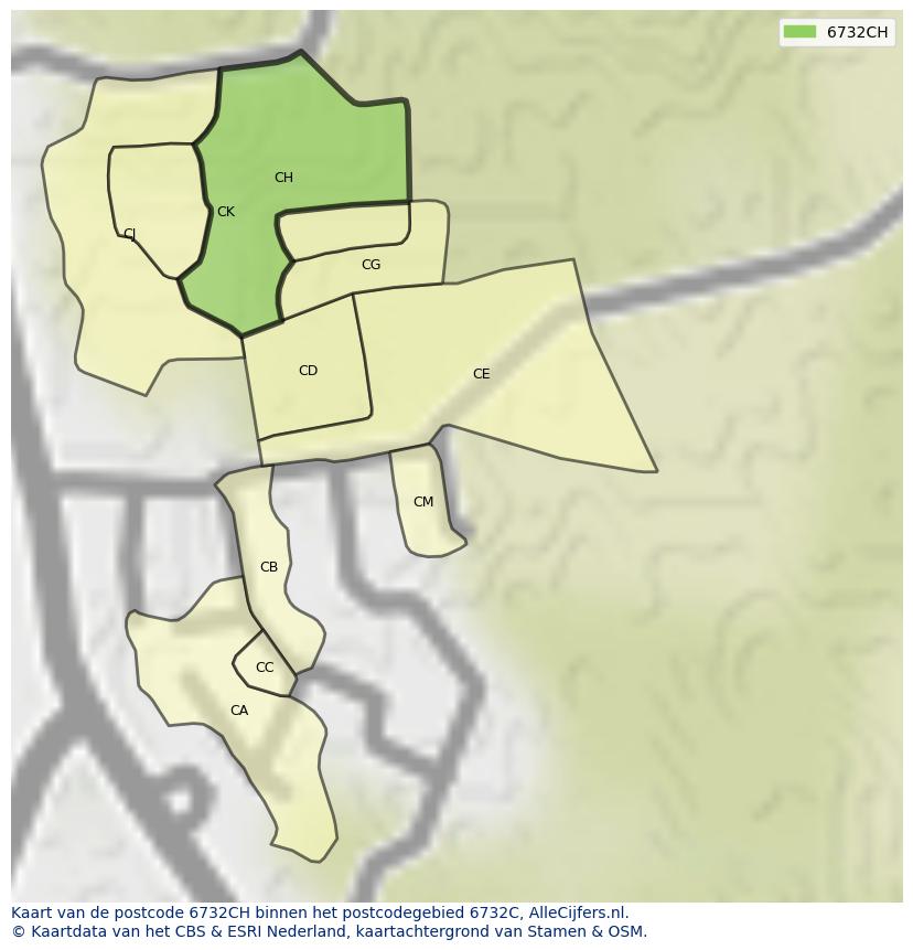 Afbeelding van het postcodegebied 6732 CH op de kaart.
