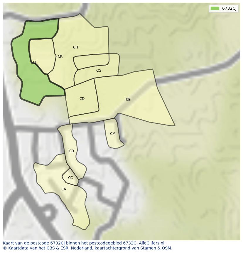 Afbeelding van het postcodegebied 6732 CJ op de kaart.
