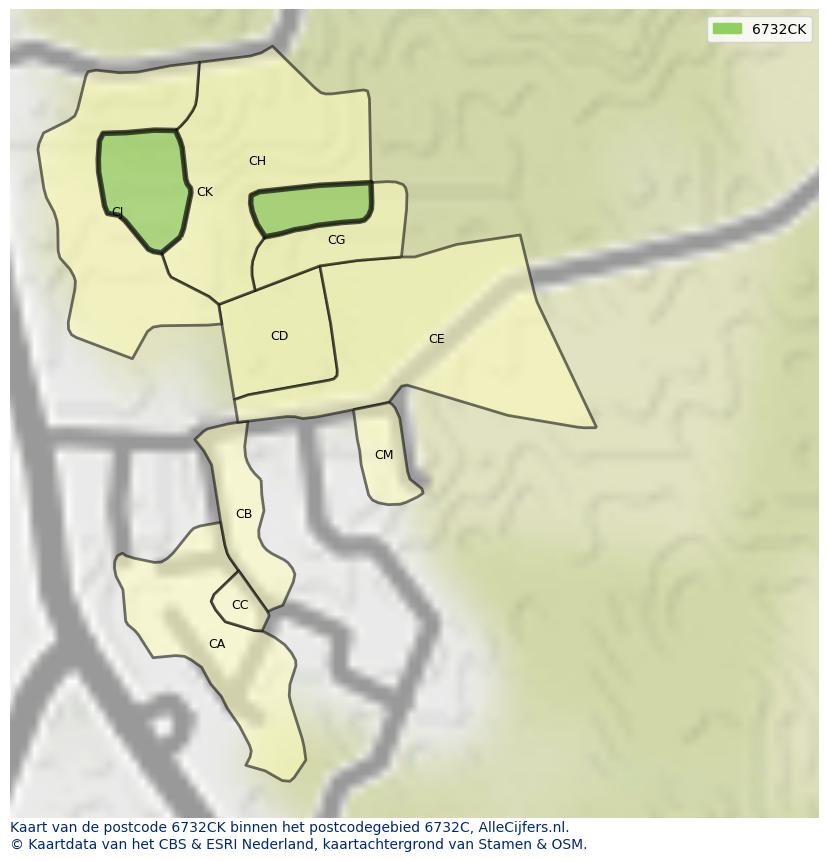Afbeelding van het postcodegebied 6732 CK op de kaart.