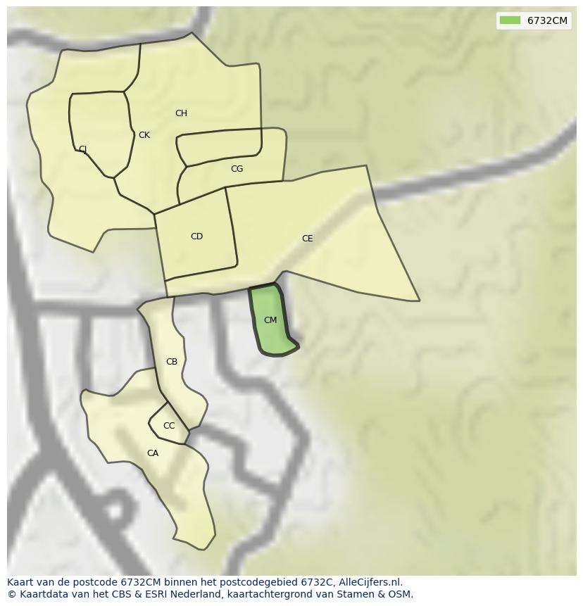 Afbeelding van het postcodegebied 6732 CM op de kaart.