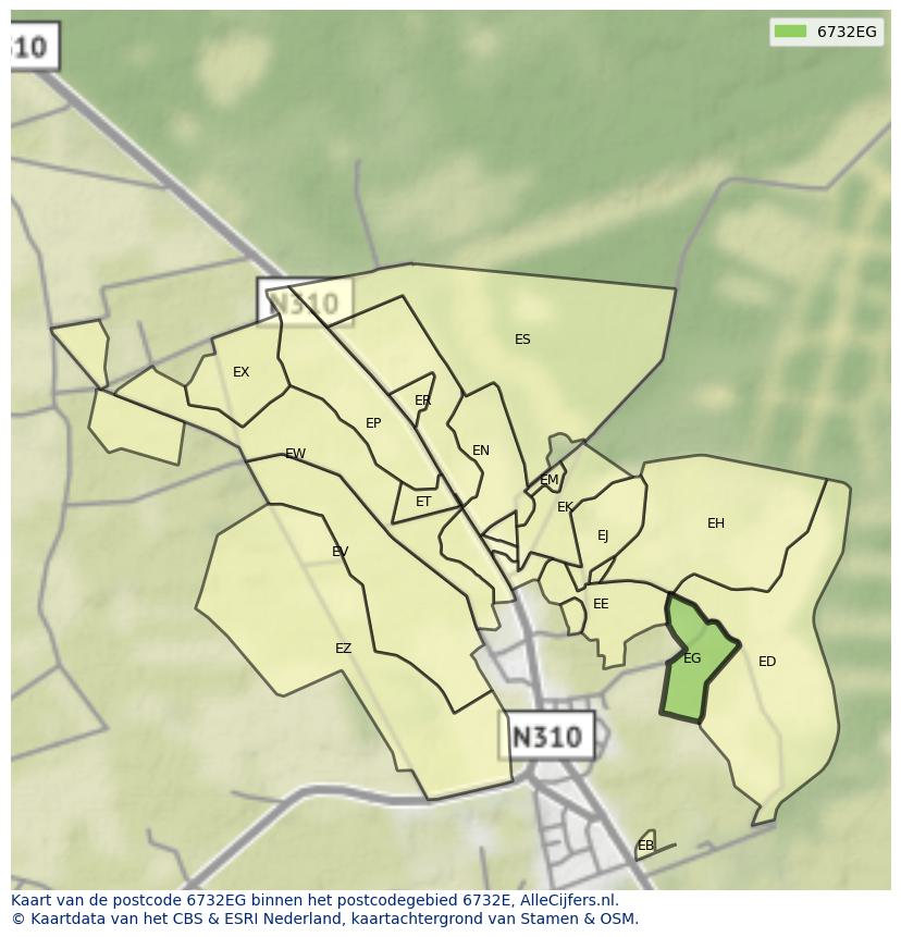 Afbeelding van het postcodegebied 6732 EG op de kaart.