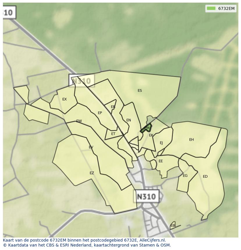 Afbeelding van het postcodegebied 6732 EM op de kaart.