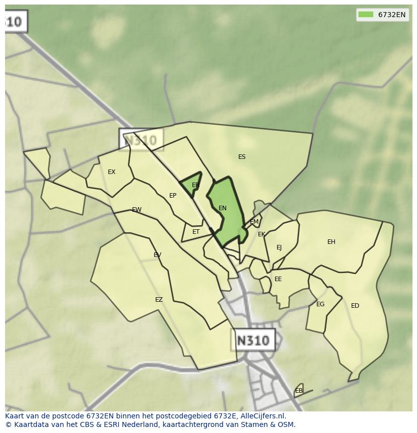 Afbeelding van het postcodegebied 6732 EN op de kaart.