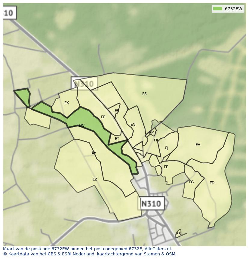 Afbeelding van het postcodegebied 6732 EW op de kaart.