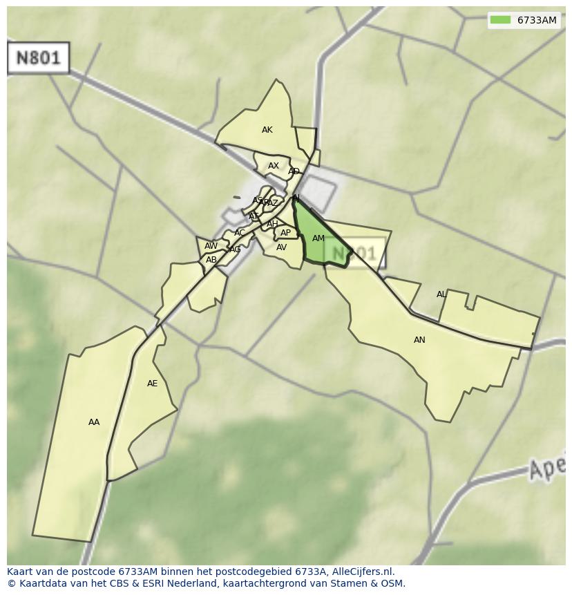 Afbeelding van het postcodegebied 6733 AM op de kaart.