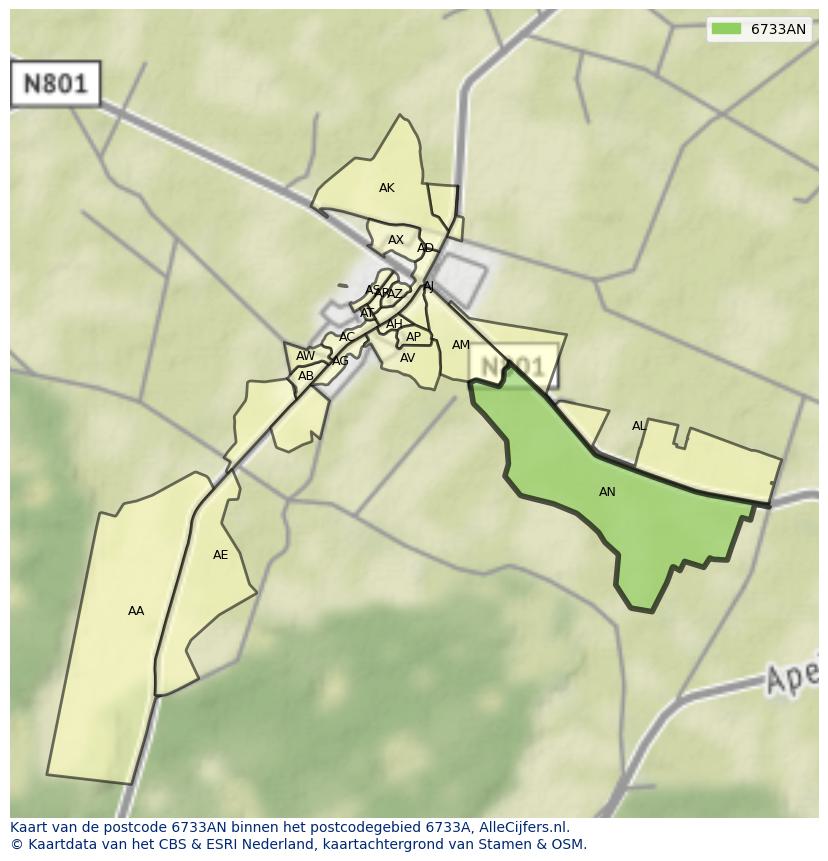 Afbeelding van het postcodegebied 6733 AN op de kaart.