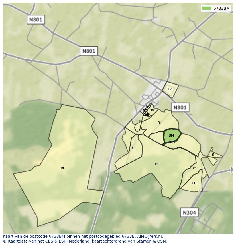 Afbeelding van het postcodegebied 6733 BM op de kaart.